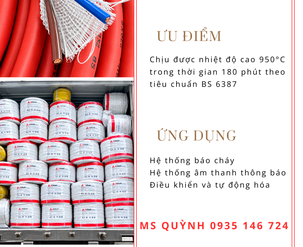 Cáp chống cháy chống nhiễu 2x2.5 Altek Kabel 950°C/80 phút BS 6387