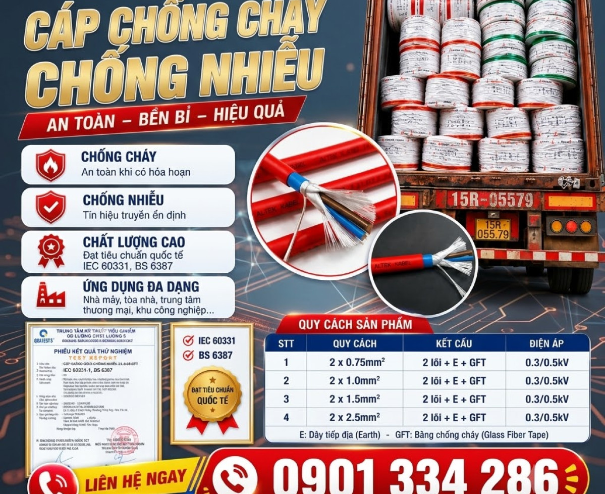 Cáp Chống Cháy Chống Nhiễu Ruột Đồng 2x1.0mm² – ALTEK KABEL