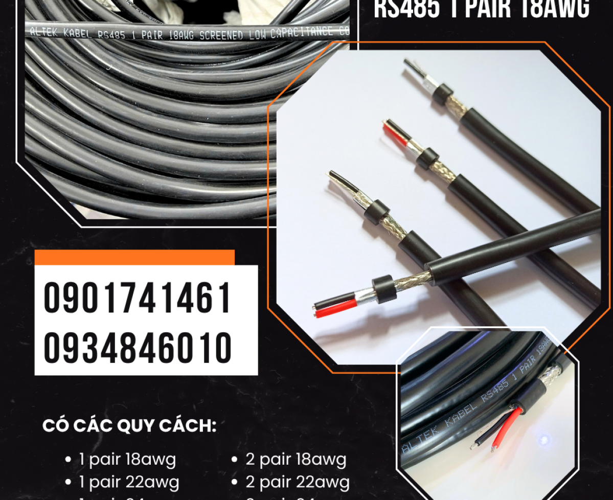Cáp RS485 1 Pair 18AWG Altek Kabel sẵn Đà Nẵng, HCM, Hà Nội