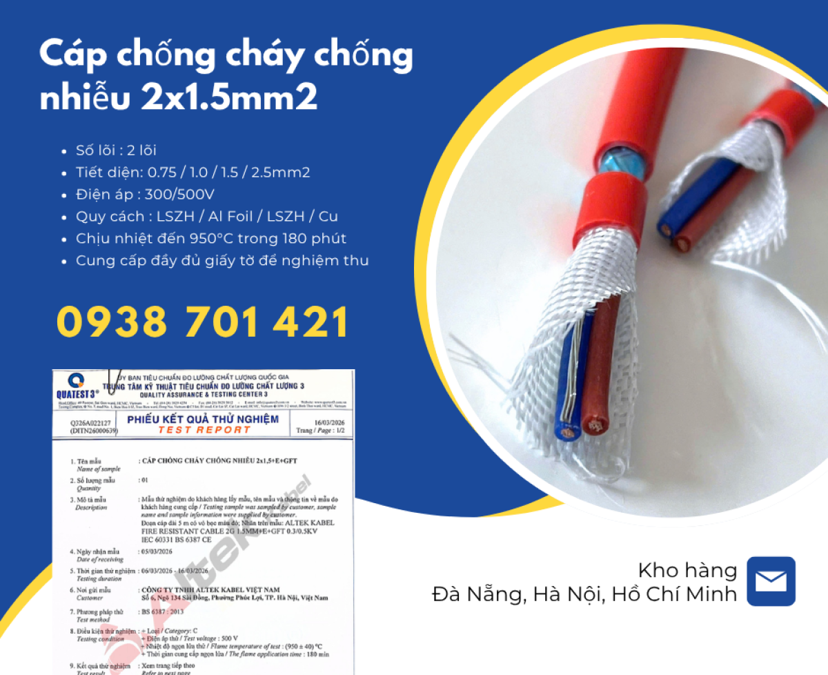 Cáp chống cháy chống nhiễu 2x1.5mm² Altek Kabel FR215GFT – Cáp chống cháy cho hệ thống báo cháy