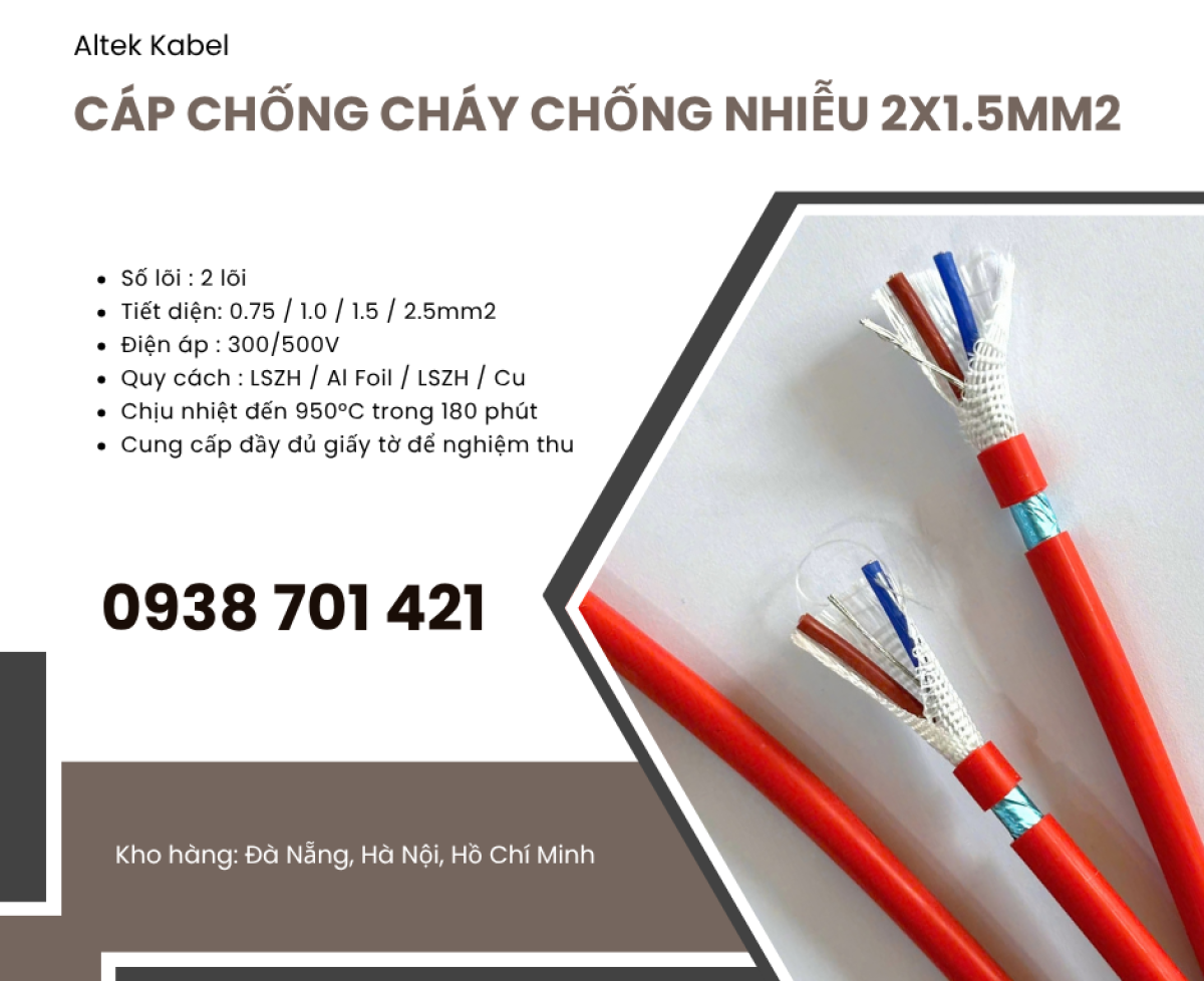 Cáp chống cháy chống nhiễu 2x1.5mm² Altek Kabel FR215GFT – Cáp chống cháy cho hệ thống báo cháy