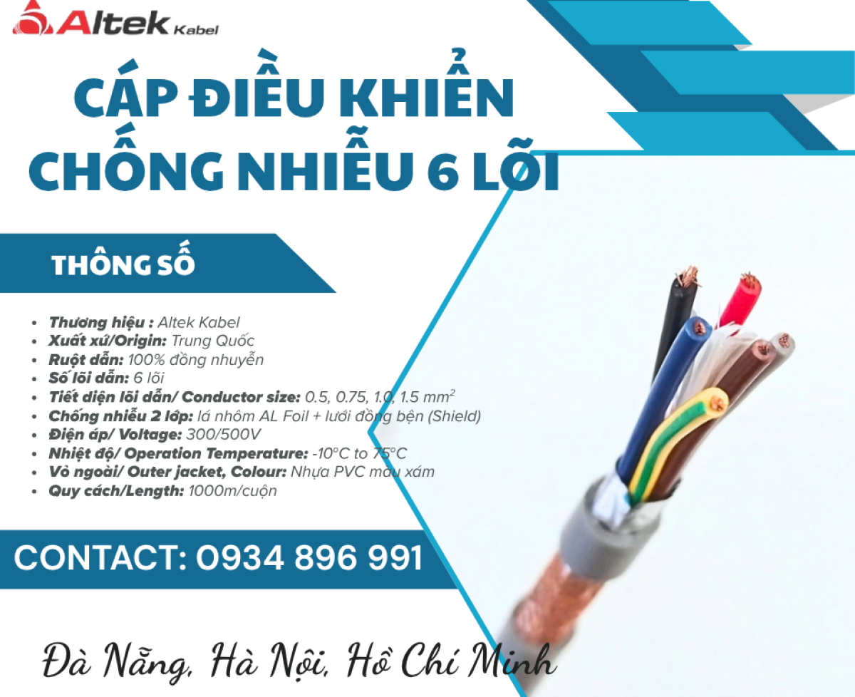 Cáp Điều Khiển 6x0.75 Mm2 Chống Nhiễu Bình Dương, Long An, Cần Thơ
