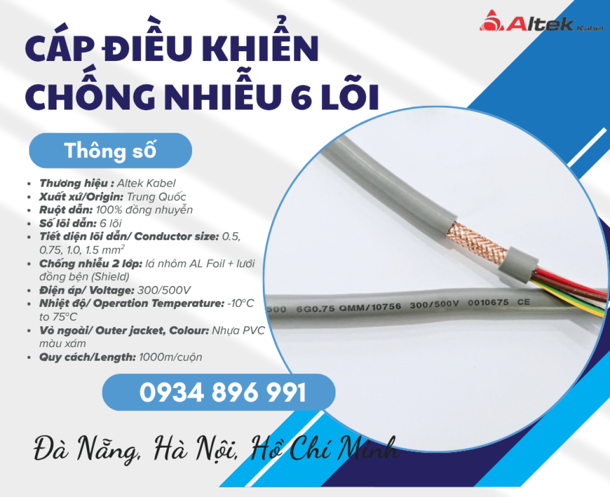 Cáp Điều Khiển 6x0.75 Mm2 Chống Nhiễu Bình Dương, Long An, Cần Thơ