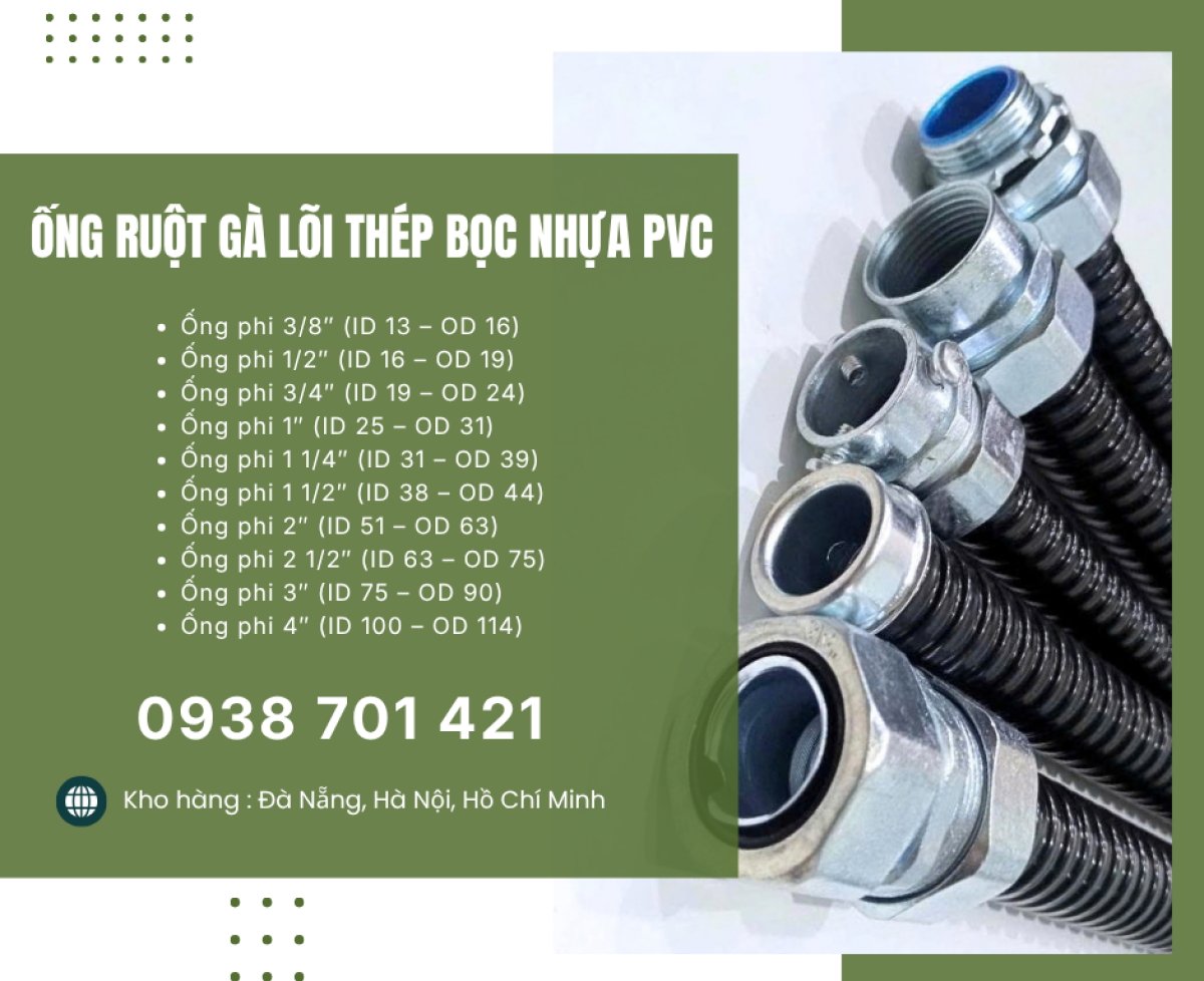Ống ruột gà lõi thép bọc nhựa PVC và phụ kiện ống sẵn Quy Nhơn, Phú Yên, Khánh Hòa