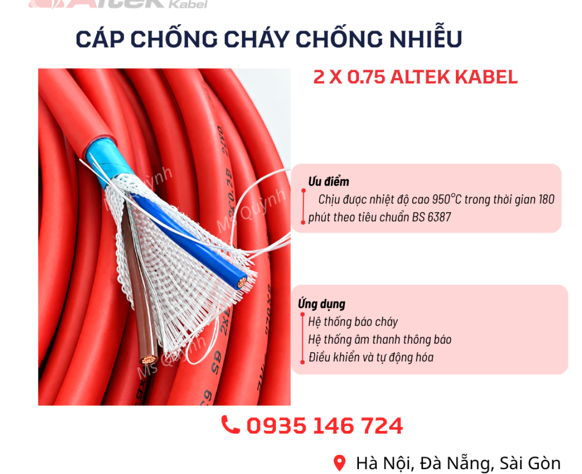 Cáp chống cháy chống nhiễu 2x0.75 Altek Kabel 180 phút