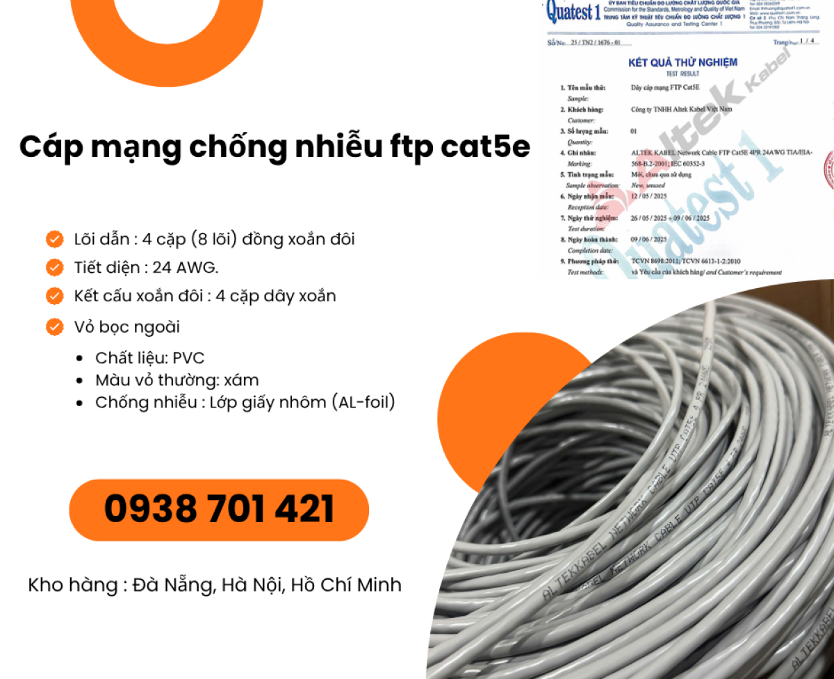 Cáp Mạng Chống Nhiễu FTP Cat5e – Cáp Mạng Có Lớp Chống Nhiễu sẵn Đà Nẵng