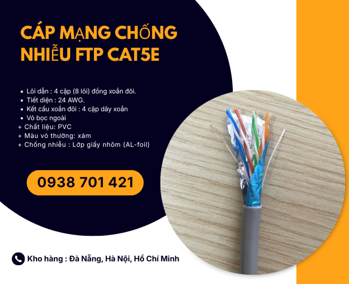 Cáp Mạng Chống Nhiễu FTP Cat5e – Cáp Mạng Có Lớp Chống Nhiễu sẵn Đà Nẵng