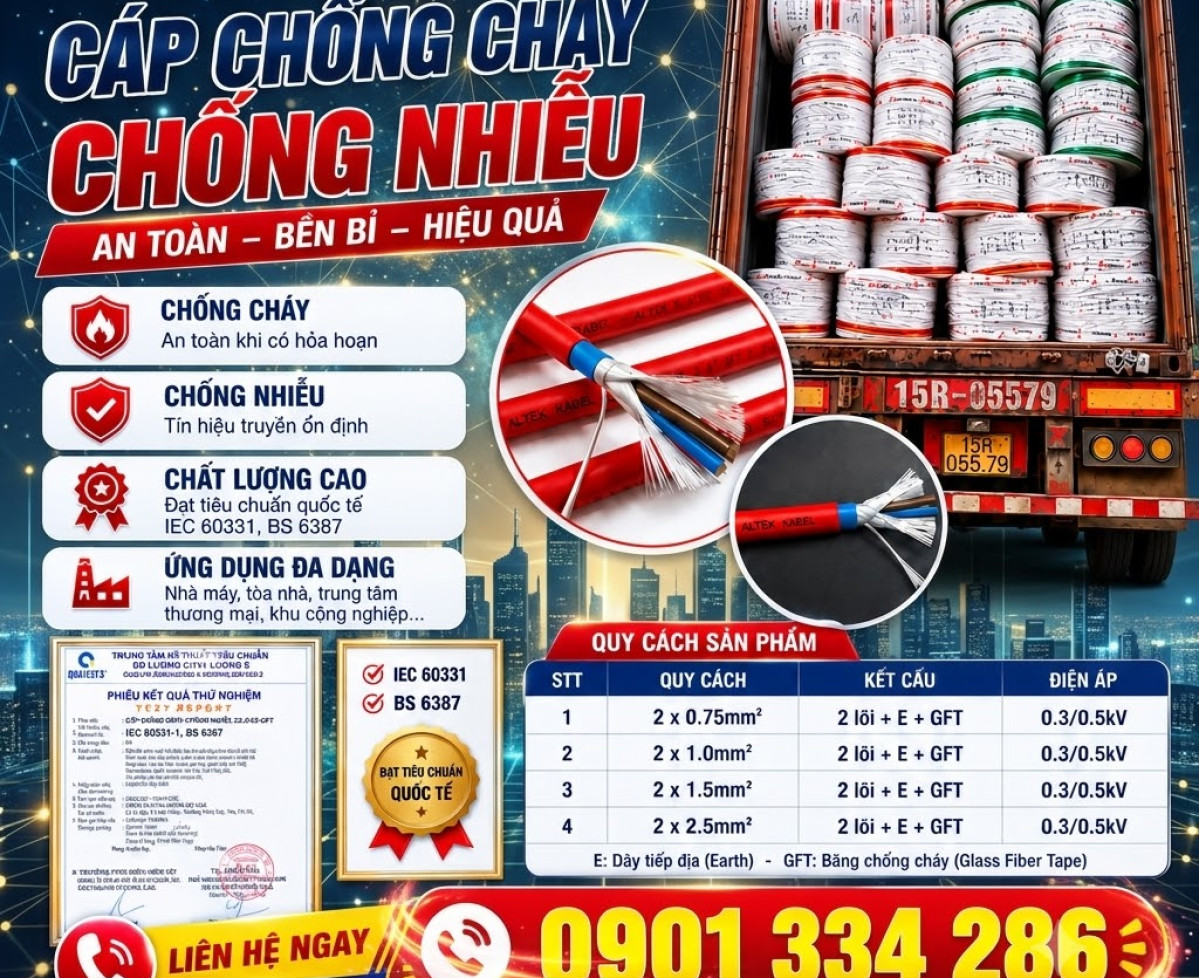 Cáp Chống Cháy Chống Nhiễu 2x2.5mm² ALTEK KABEL