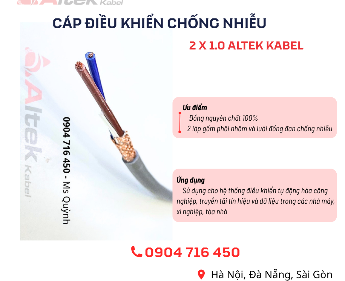 Cáp chống nhiễu 2x1.0 Altek Kabel