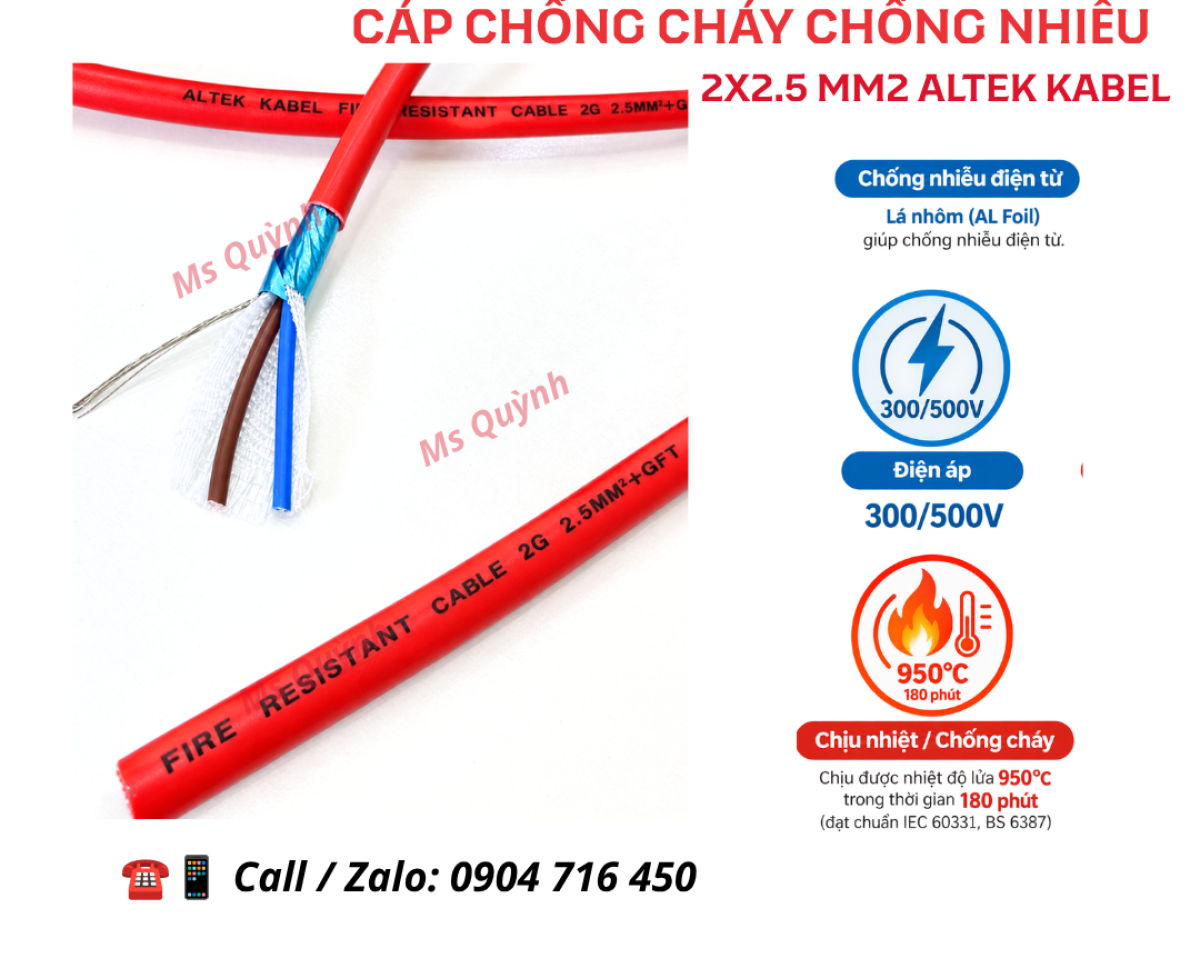 Cáp chống cháy chống nhiễu 2x2.5 Altek Kabel FR225