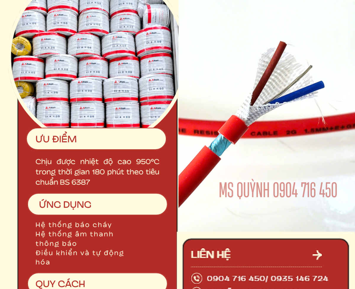 Cáp chống cháy chống nhiễu Altek Kabel 950 độ 180 phút BS6387