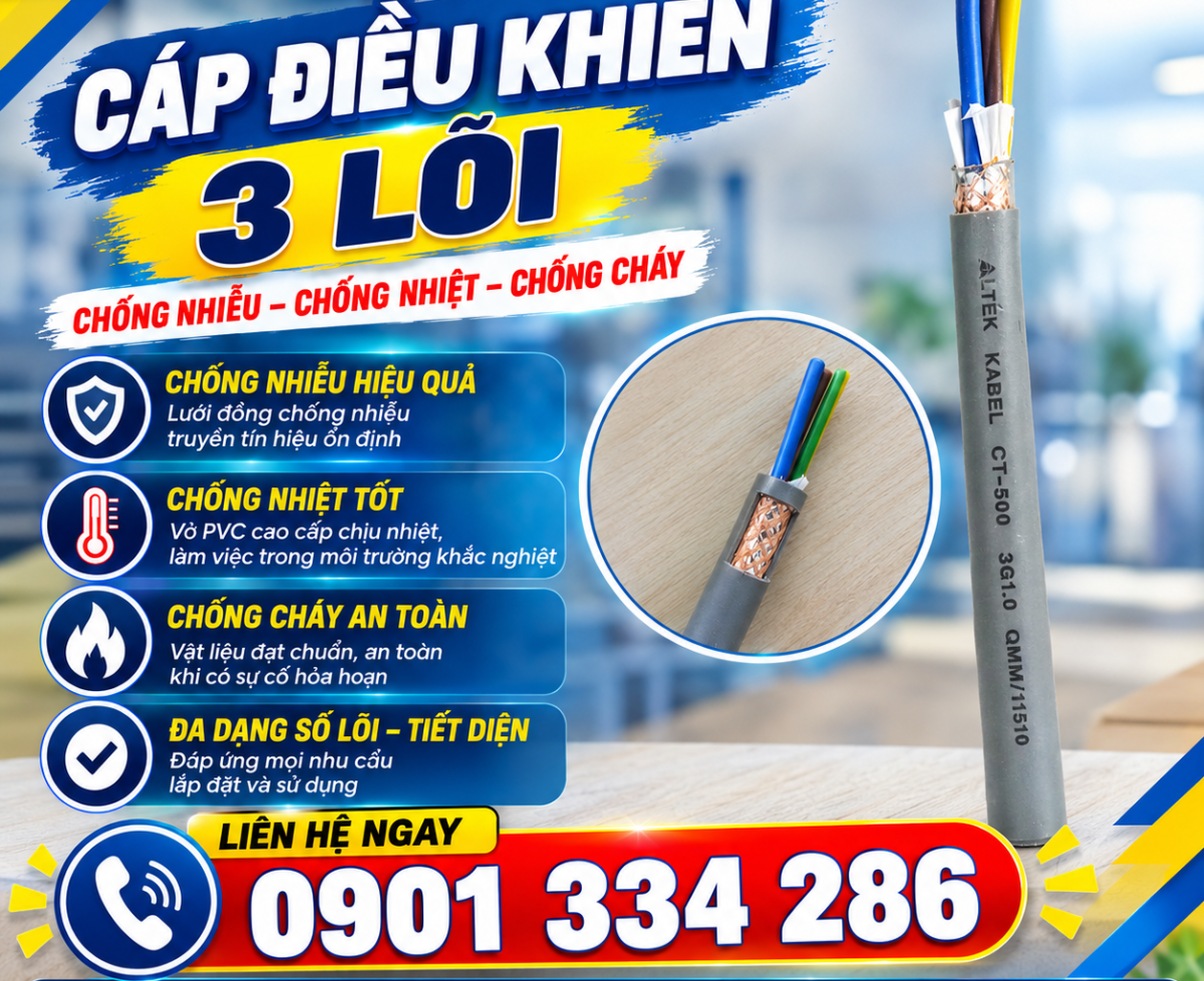 Cáp Điều Khiển 3x0.5mm², 3x0.75mm², 3x1.0mm², 3x1.5mm² ALTEK KABEL